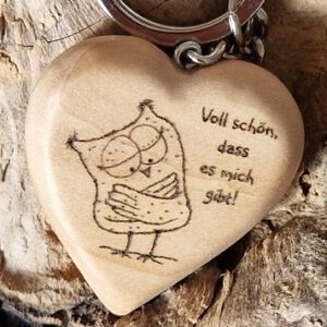 Herz-Schlüsselanhänger "Voll schön" (Ahorn)