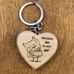 Herz-Schlüsselanhänger "Voll schön" (Ahorn)